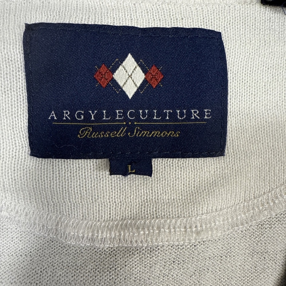 SWEATER CARDIGAN MENS LARGE ARGYLECULTURE Argyle WHITE BUTTON NAVY TRIM - Picture 3 of 9
